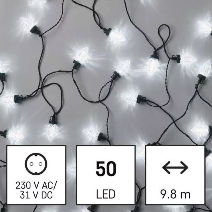 Guirlanda de Natal LED para exterior, 50 LEDs, 8 funções, 14,8 m, IP44, branco frio