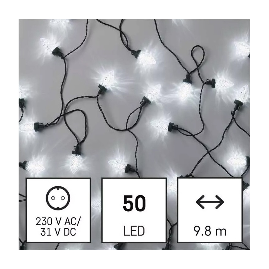 Guirlanda de Natal LED para exterior, 50 LEDs, 8 funções, 14,8 m, IP44, branco frio
