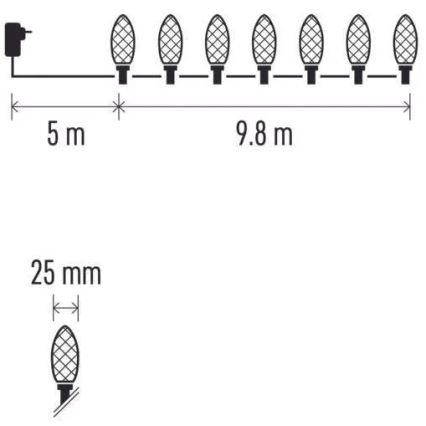 Guirlanda de Natal LED para exterior, 50 LEDs, 8 funções, 14,8 m, IP44, branco frio
