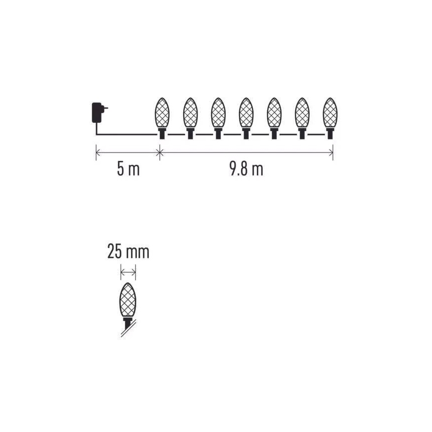 Guirlanda de Natal LED para exterior, 50 LEDs, 8 funções, 14,8 m, IP44, branco frio