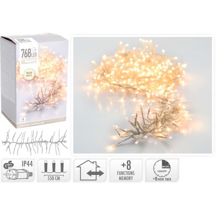 Guirlanda de Natal LED para exterior 768xLED/230V/8 funções 8,5 m IP44 branco quente
