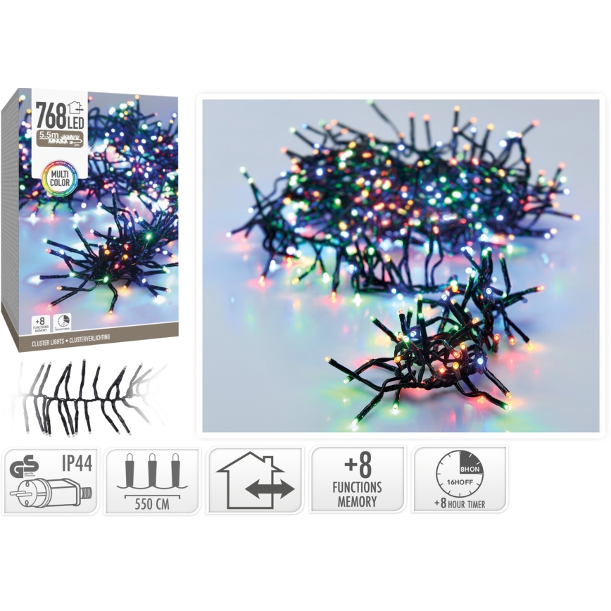 Guirlanda de Natal LED para exterior 768xLED/230V/8 funções 8,5 m IP44 multicolorido