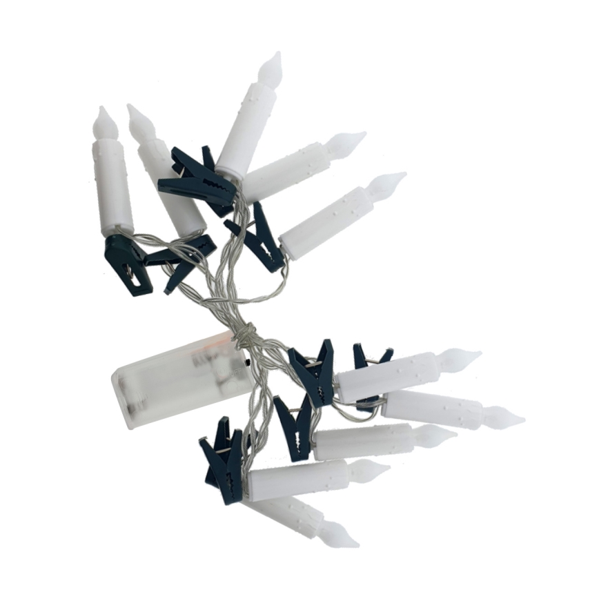 Guirlanda decorativa de Natal LED 10xLED/2xAA 1,65 m branco quente em formato de vela