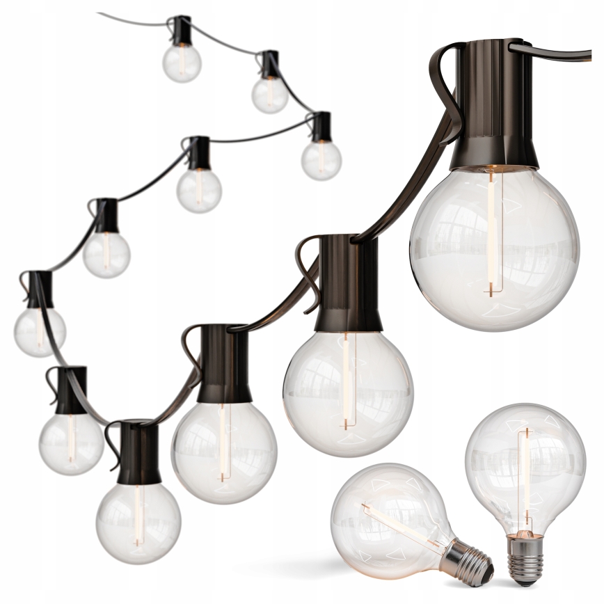 Guirlanda decorativa LED para exterior 25xE12/1W/230V, 17,5 m, IP65, preta