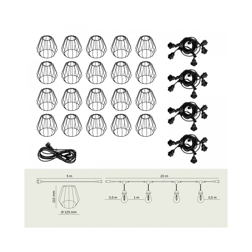Guirlanda decorativa para exterior CRETE 20xE27/230V 25m IP44