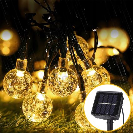 Guirlanda decorativa solar LED 30 LEDs / 8 funções, 500 mAh, 6,5 m, IP67, branco quente