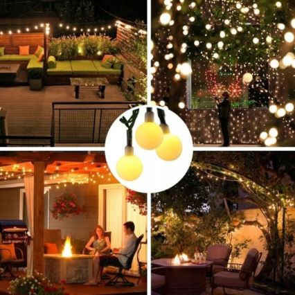 Guirlanda decorativa solar LED, 50 LEDs, 8 funções, 500 mAh, 9,5 m, IP67, branco quente