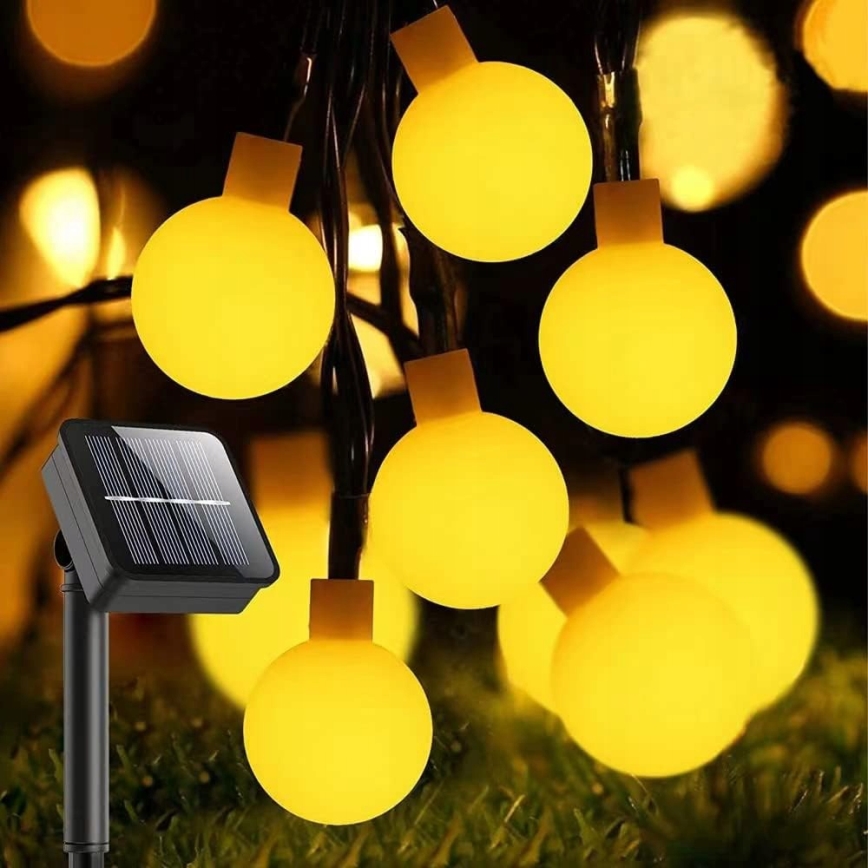 Guirlanda decorativa solar LED, 50 LEDs, 8 funções, 500 mAh, 9,5 m, IP67, branco quente
