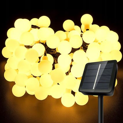 Guirlanda decorativa solar LED, 50 LEDs, 8 funções, 500 mAh, 9,5 m, IP67, branco quente