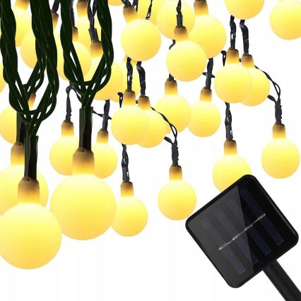 Guirlanda decorativa solar LED, 50 LEDs, 8 funções, 500 mAh, 9,5 m, IP67, branco quente