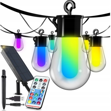 Guirlanda decorativa solar LED RGB regulável 15 LEDs/18 funções USB 6 m IP44 preto + controlo remoto