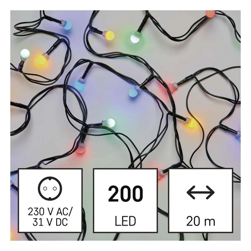 Guirlanda LED 200 LEDs / 8 funções, 25 m, IP44, multicolorido