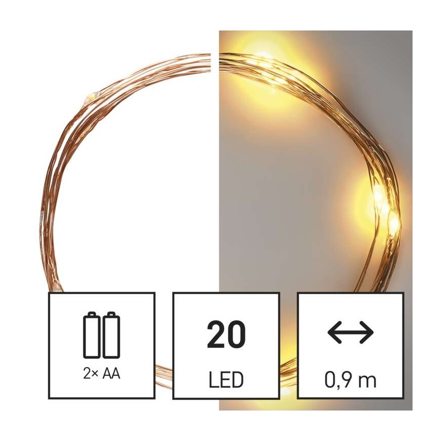 Guirlanda LED 20xLED/2,4m branco quente