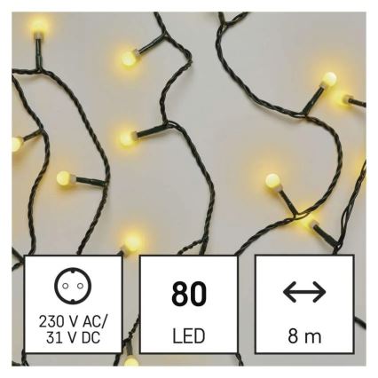 Guirlanda LED 80 LEDs / 230 V / 8 funções, 13 m, IP44, branco quente