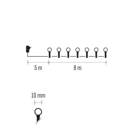 Guirlanda LED 80 LEDs / 230 V / 8 funções, 13 m, IP44, branco quente