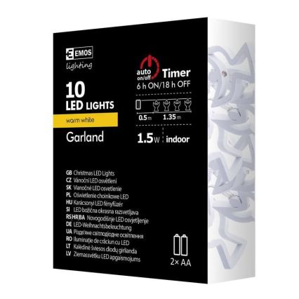 Guirlanda LED CHAIN 10xLED/2xAA 1,85 m branco quente