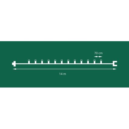Cordão LED de extensão para exterior FELICIA FILAMENT 20xE10 14m transparente/branco quente IP44, Fabricado na República Checa