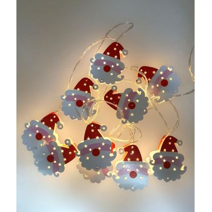 Guirlanda LED de Natal para exterior 10xLED/2xAA 1,65 m IP44 branco quente santa