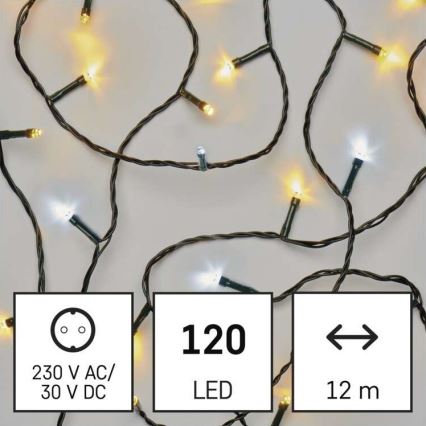 Guirlanda LED de Natal para exterior 120xLED/2 funções 17m IP44 branco quente/frio