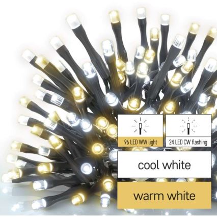 Guirlanda LED de Natal para exterior 120xLED/2 funções 17m IP44 branco quente/frio
