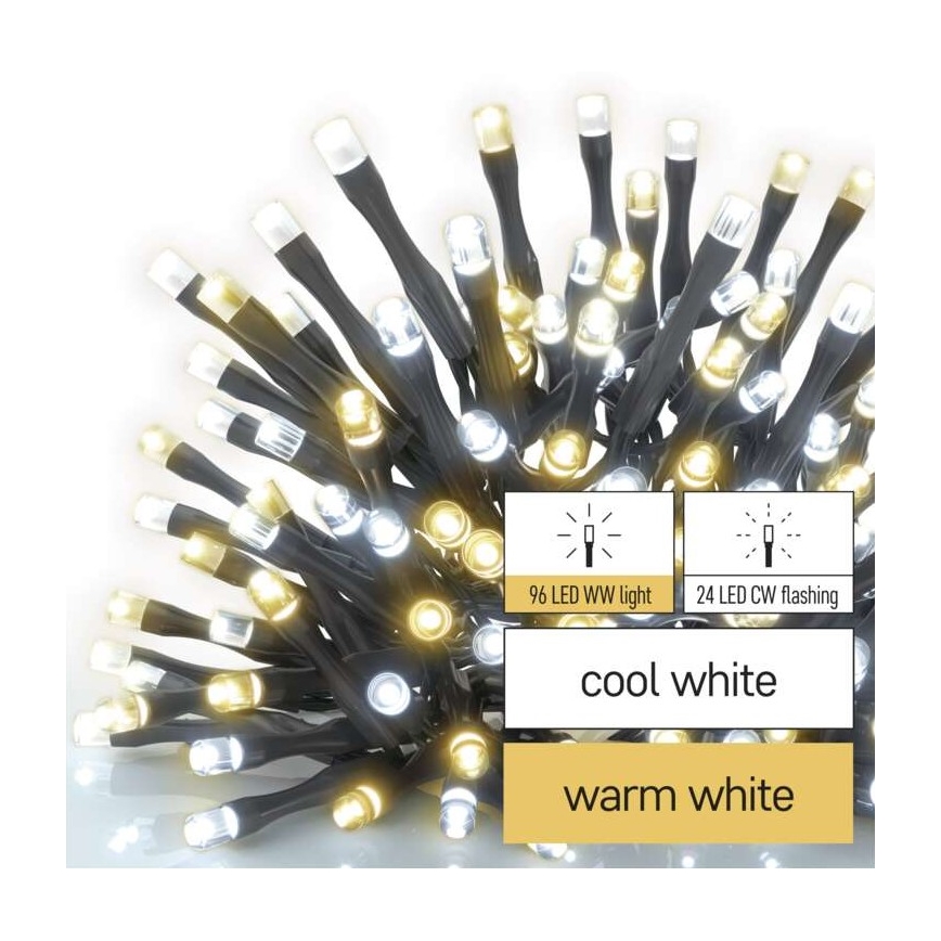 Guirlanda LED de Natal para exterior 120xLED/2 funções 17m IP44 branco quente/frio