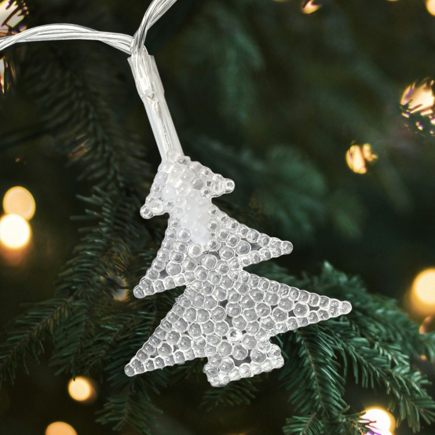 Guirlanda LED de Natal para exterior, 20 LEDs, alimentada por 2xAA, 2,2 m, IP44, multicolorida, com mini-árvores