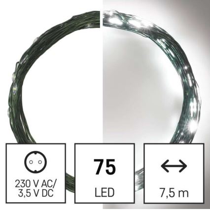 Guirlanda LED de Natal para exterior 75xLED/12,5m IP44 branco frio
