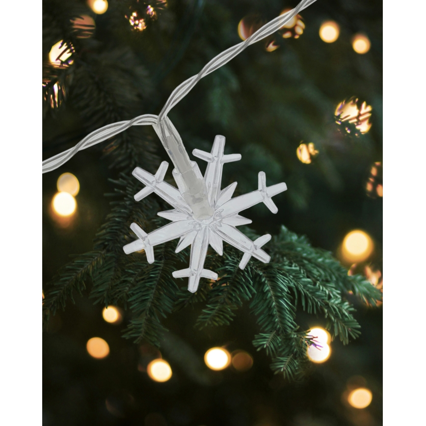 Guirlanda LED exterior 20xLED/2xAA, 2,2 m, IP44, branco quente, flocos de neve