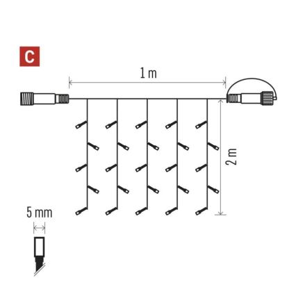 Guirlanda LED para exterior 100xLED/1x2m IP44 branco quente