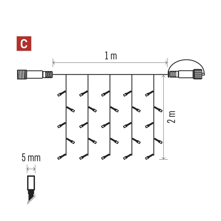 Guirlanda LED para exterior 100xLED/1x2m IP44 branco quente