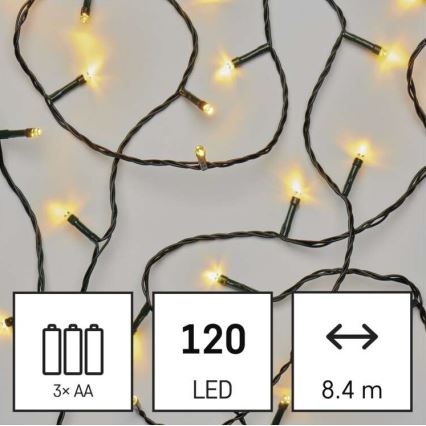 Guirlanda LED para exterior 120xLED/3xAA 8,9m IP44 branco quente