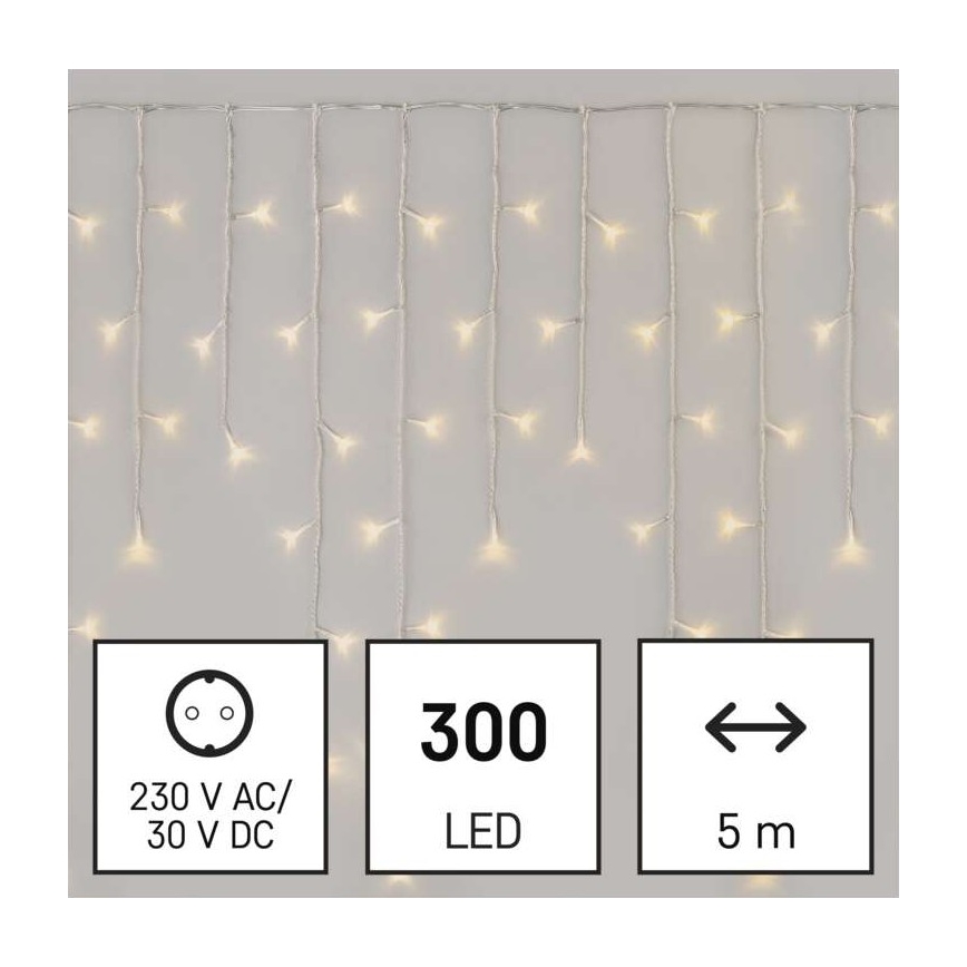 Guirlanda LED para exterior 300 LEDs/8 modos 10 m IP44 branco quente + comando à distância