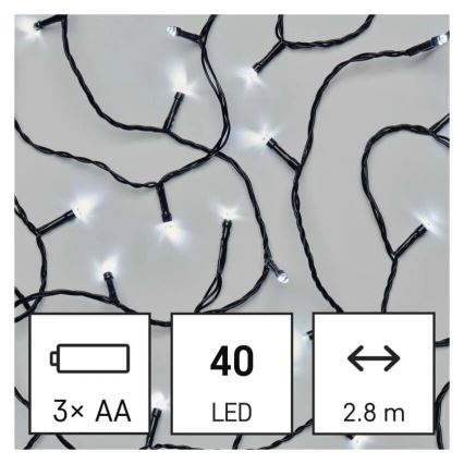 Guirlanda LED para exterior 40xLED/3xAA 3,3m IP44 branco frio