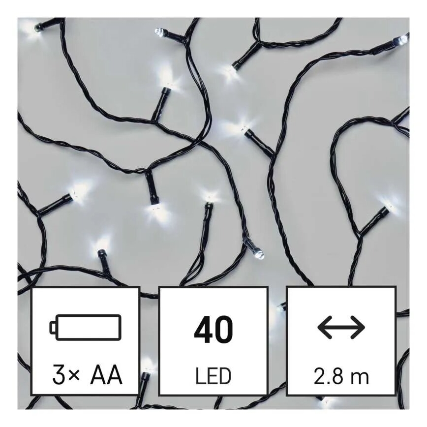Guirlanda LED para exterior 40xLED/3xAA 3,3m IP44 branco frio