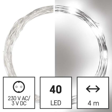 Guirlanda LED para exterior 40xLED/9m IP44 branco frio