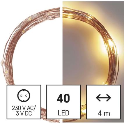 Guirlanda LED para exterior 40xLED/9m IP44 branco quente