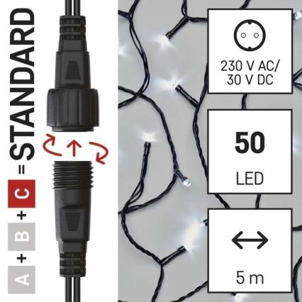 Guirlanda LED para exterior 50 LEDs/5 m IP44 branco frio