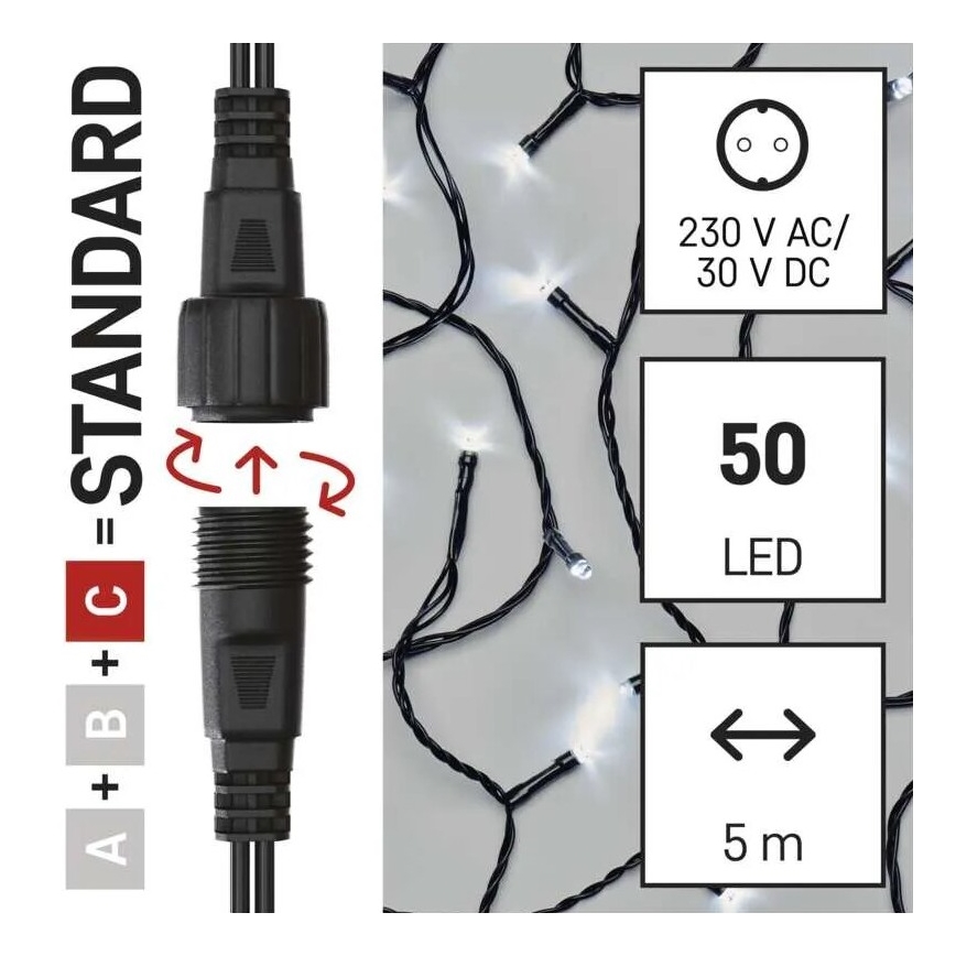 Guirlanda LED para exterior 50 LEDs/5 m IP44 branco frio