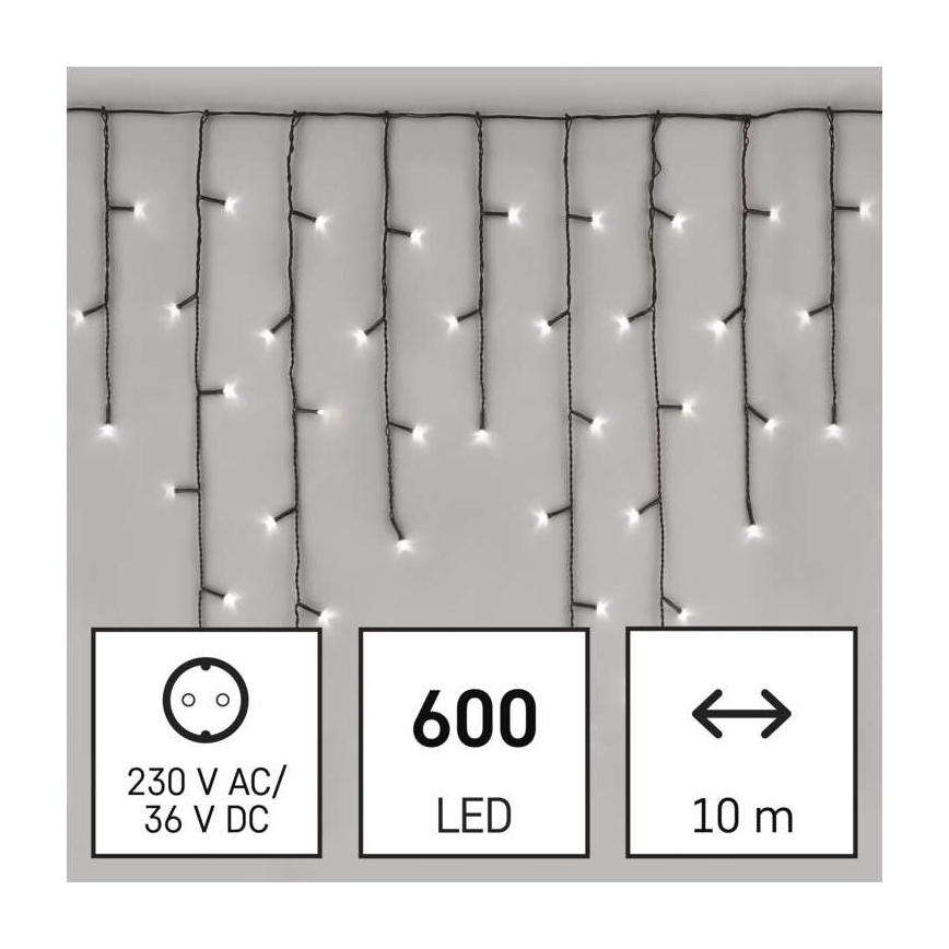 Guirlanda LED para exterior 600 LEDs / 8 modos 15 m IP44 branco frio