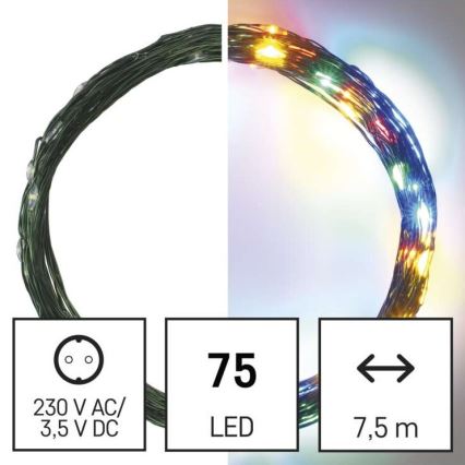 Guirlanda LED para exterior 75 LEDs/12,5 m IP44 multicolorido