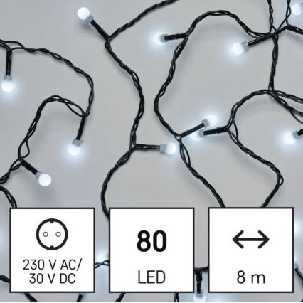 Guirlanda LED para exterior, 80 LEDs / 13 m, IP44, branco frio