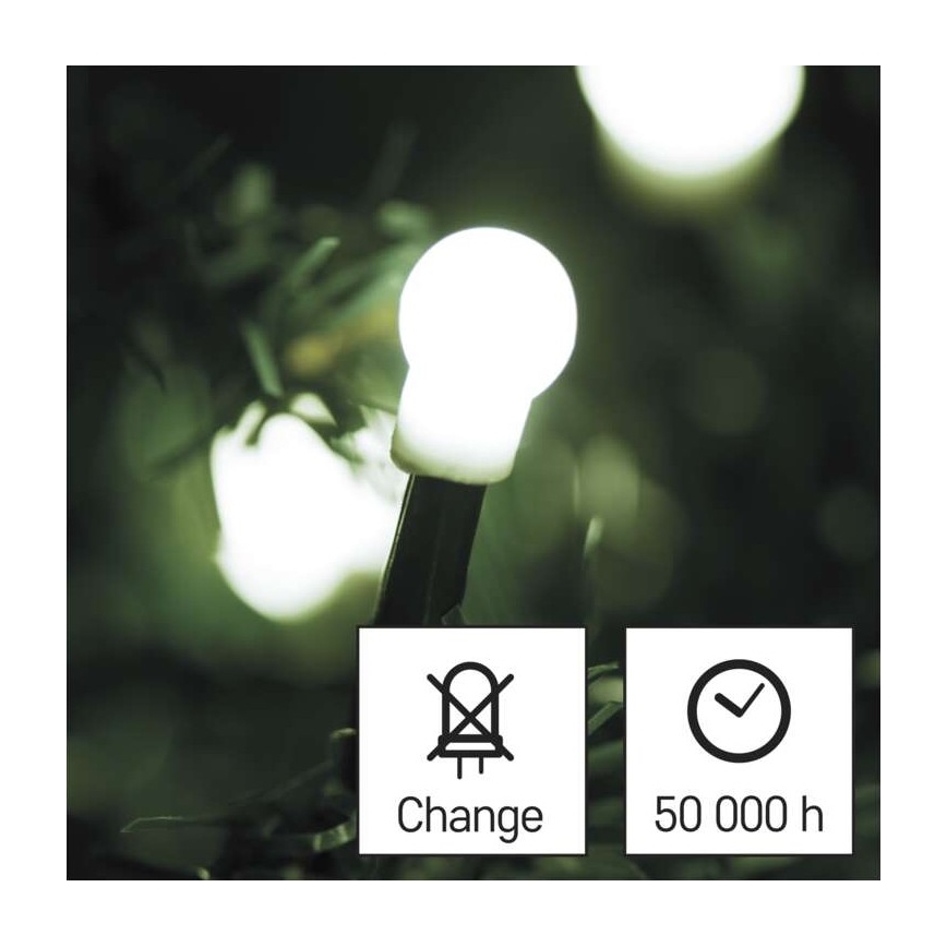 Guirlanda LED para exterior, 80 LEDs / 13 m, IP44, branco frio