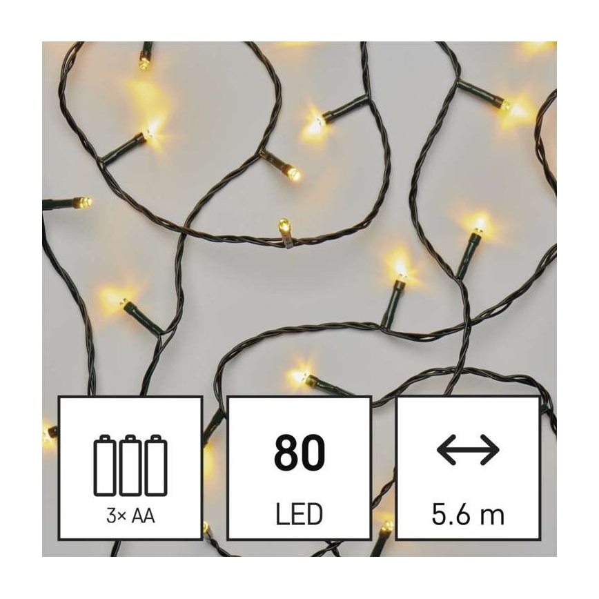 Guirlanda LED para exterior 80xLED/3xAA 6,1m IP44 branco quente
