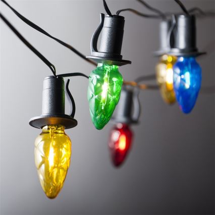 Guirlanda LED para exterior CONE FILAMENT 20xE10 19m multicolor/branco quente IP44, Fabricado na UE