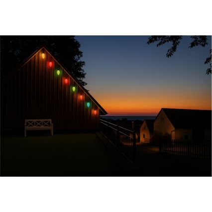 Guirlanda LED para exterior CONE FILAMENT 20xE10 19m multicolor/branco quente IP44, Fabricado na UE