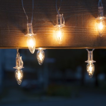 Guirlanda LED para exterior extensível CONE FILAMENT 20xE10 14 m, transparente / branco quente, IP44, Fabricado na República Checa