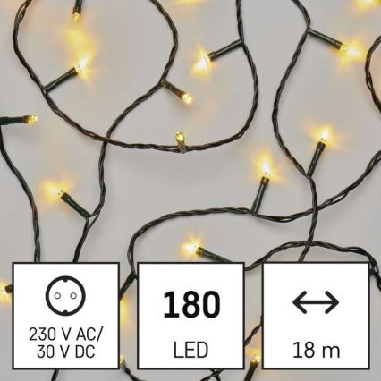 Guirlanda LED para exterior — 180 LEDs, 23 m, IP44, branco quente