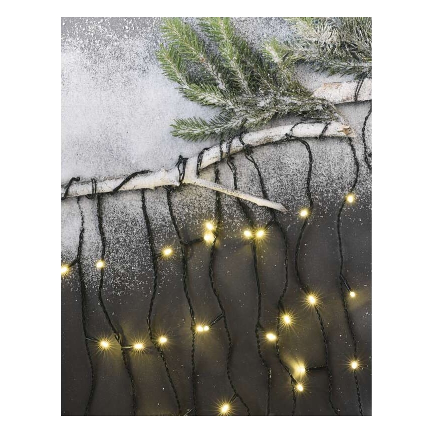 Guirlanda LED para exterior — 200 LEDs, 8 modos, 8,6 m, IP44, branco quente