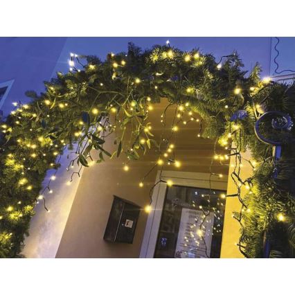Guirlanda LED para exterior — 200 LEDs, 8 modos, 8,6 m, IP44, branco quente