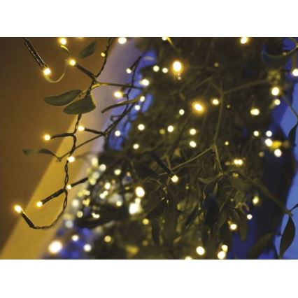 Guirlanda LED para exterior — 200 LEDs, 8 modos, 8,6 m, IP44, branco quente